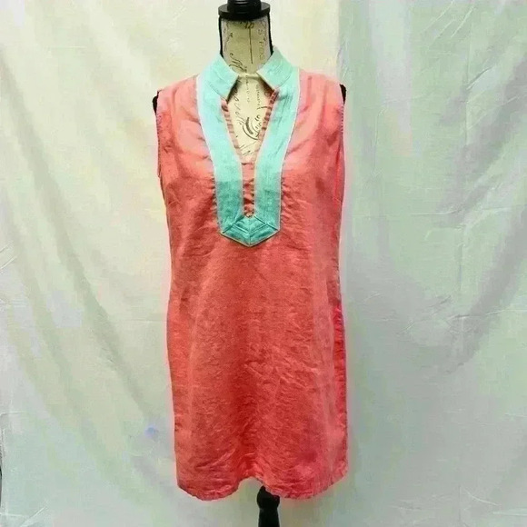 Sail to Sable Coral & Mint Green Sleeveless Linen Dress - Picture 4 of 7